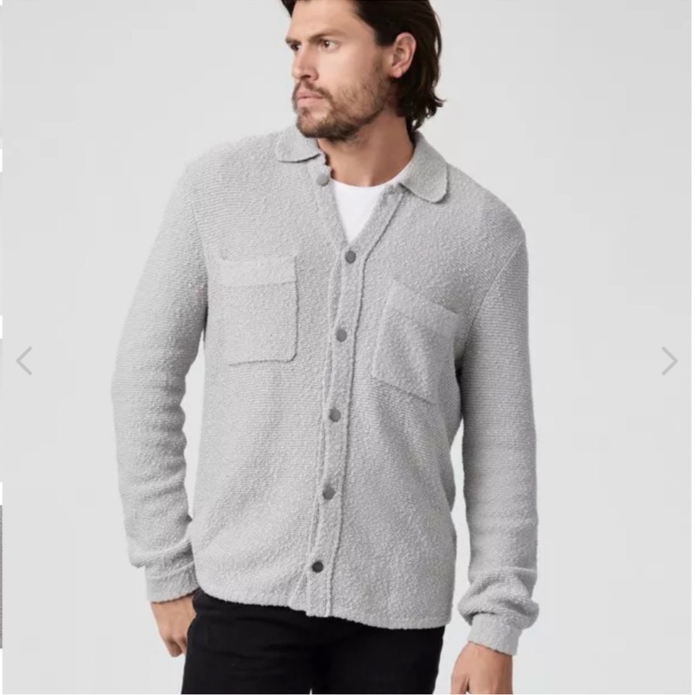PAIGE Larson Button Up Cotton Sweater Weathered Stone Gray Size M